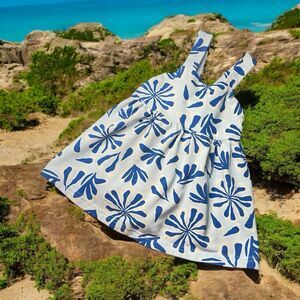 Tiny Tribe Babies 9-12 Months Abstract Stretch Cotton Pinafore Dress Sky Blue